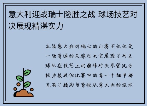 意大利迎战瑞士险胜之战 球场技艺对决展现精湛实力